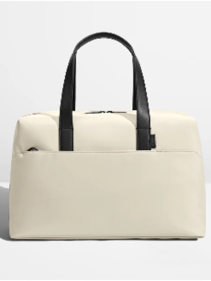 Away Cream Travel Duffel With Black Leather Handles